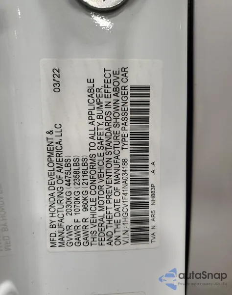 2022 Honda Accord Sport Se from USA, damaged, VIN 1HGCV1F41NA034188